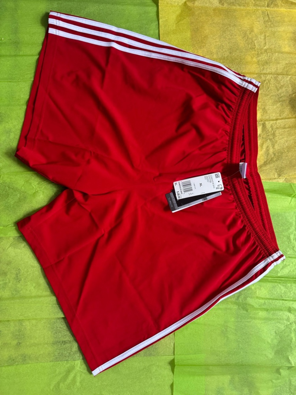 adidas Men's Red Athletic Shorts with White Stripes